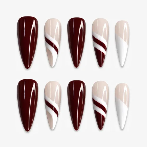 Clivia Dark Red Colorblock Press-On Nails