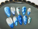 Clivia Blue Graffiti Hand-Painted Press-On Nails