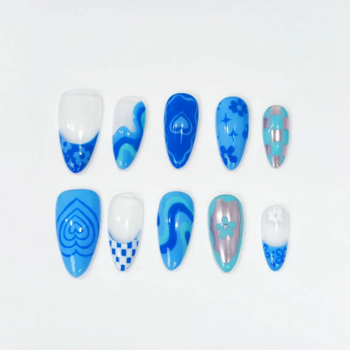 Clivia Blue Graffiti Hand-Painted Press-On Nails - Image 4