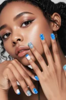 Clivia Blue Graffiti Hand-Painted Press-On Nails