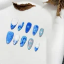 Clivia Blue Graffiti Hand-Painted Press-On Nails