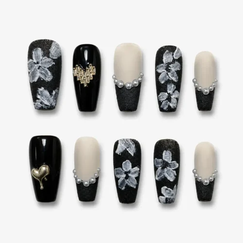 Clivia 3D Floral & Pearl French Press-On Nails