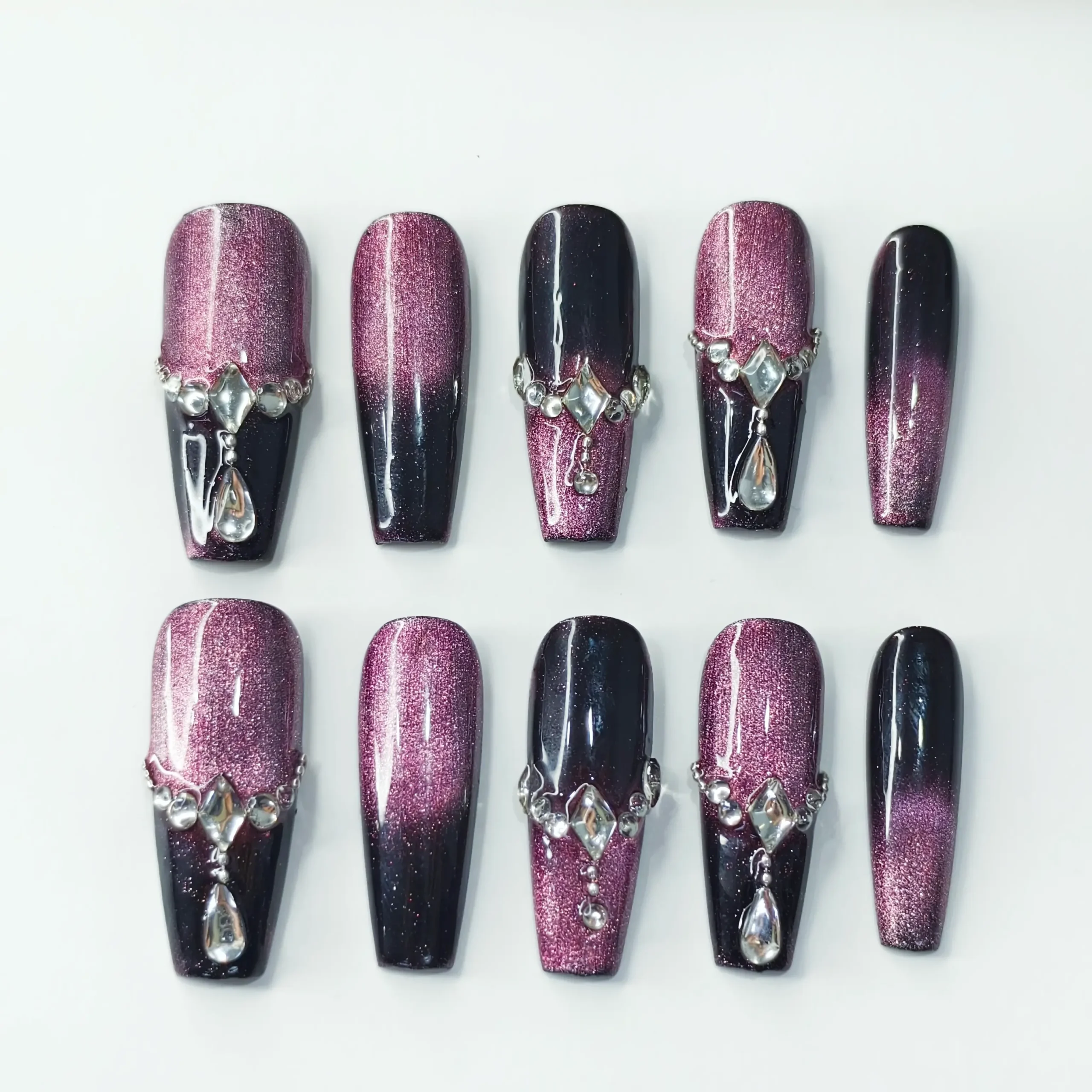 Clivia Angel Tears Gradient Rhinestone Press-On Nails - Image 5