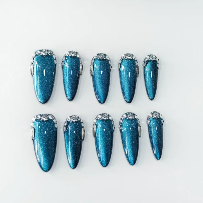 Clivia Blue Starry Sky with Rhinestones Press-On Nails - Image 3