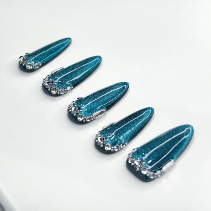 Clivia Blue Starry Sky with Rhinestones Press-On Nails - Image 4