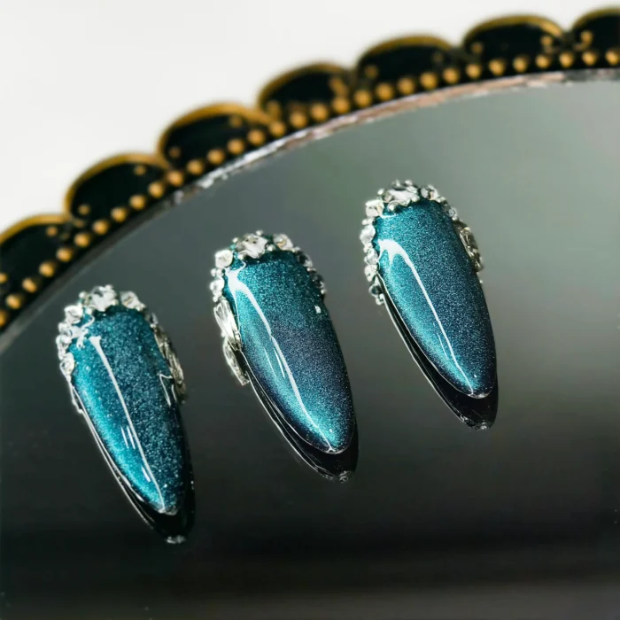 Clivia Blue Starry Sky with Rhinestones Press-On Nails - Image 5