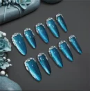 Clivia Blue Starry Sky with Rhinestones Press-On Nails