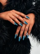 Clivia Blue Starry Sky with Rhinestones Press-On Nails