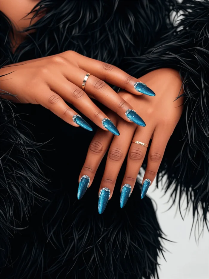 Clivia Blue Starry Sky with Rhinestones Press-On Nails - Image 7