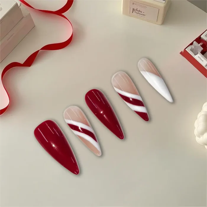 Clivia Red Colorblock Press-On Nails - Image 5