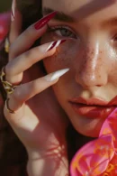 Clivia Red Colorblock Press-On Nails