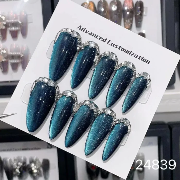 Clivia Blue Starry Sky with Rhinestones Press-On Nails - Image 2