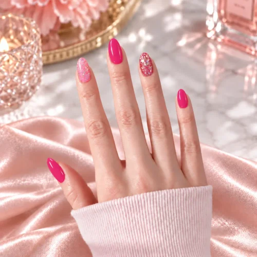 Shiny Pink Press-On Nail Kit_clivia