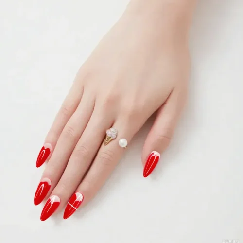 Clivia Press On Nails, Red White Ice Cream Handmade Stick-on Nail Kit