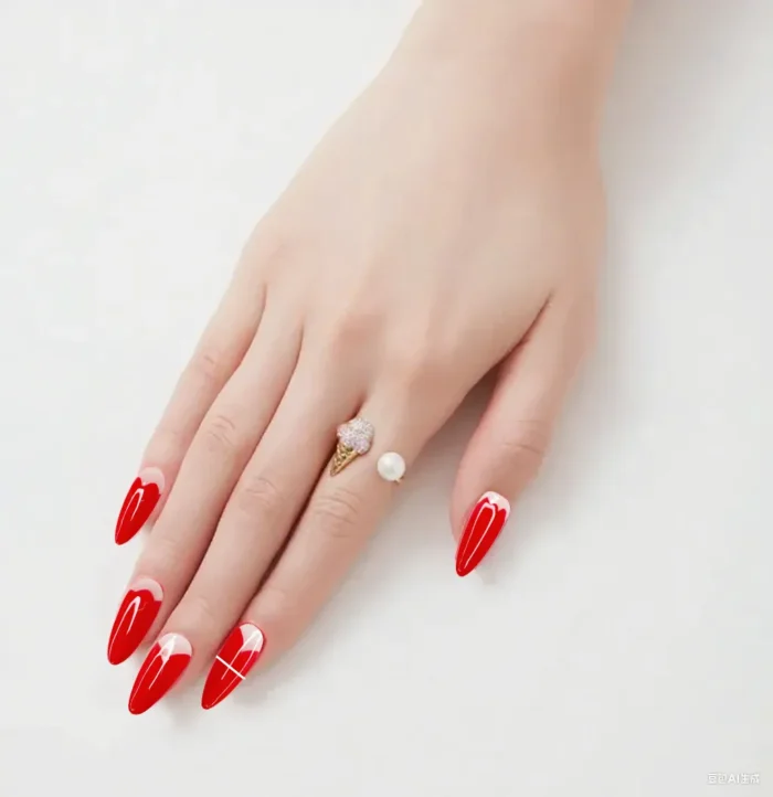 Clivia Press On Nails, Red White Ice Cream Handmade Stick-on Nail Kit