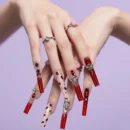 Clivia Red & Pink Press-On Nails – Leopard Print with Diamond Glint