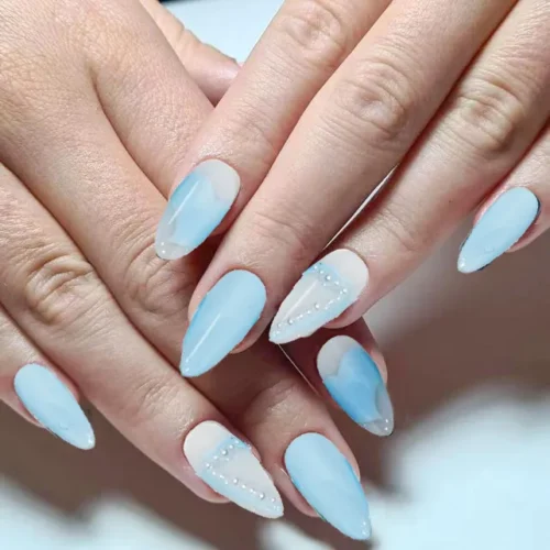 Clivia Baby Blue Press-On Nails – Pearl Accent Design