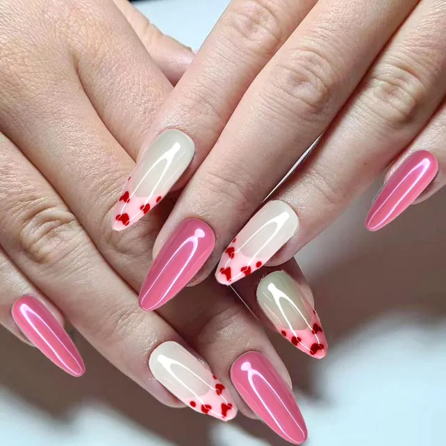 Clivia Pink & White Press-On Nails – Love Theme Design