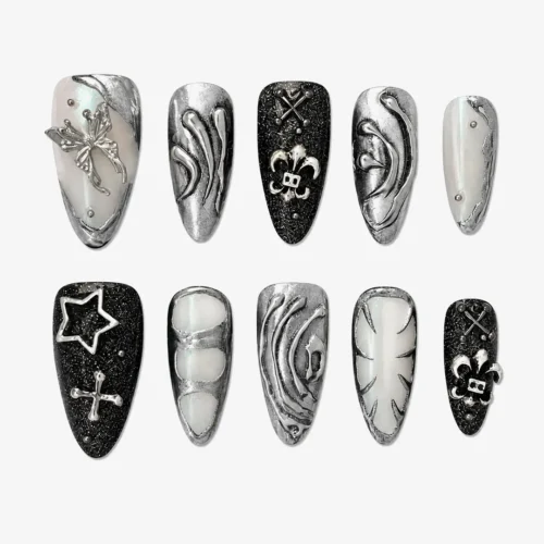 Clivia Black & Silver Press-On Nails