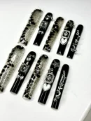 Clivia Black & Silver Press-On Nails – Diamond Glint with Bowknot Design