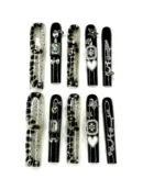 Clivia Black & Silver Press-On Nails – Diamond Glint with Bowknot Design