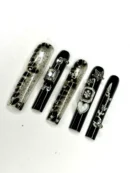 Clivia Black & Silver Press-On Nails – Diamond Glint with Bowknot Design