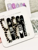 Clivia Black & Silver Press-On Nails – Diamond Glint with Bowknot Design