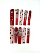 Clivia Red & Pink Press-On Nails – Leopard Print with Diamond Glint