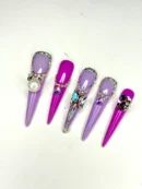 Clivia Purple Press-On Nails – Pearl & Diamond Glint Design