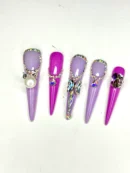 Clivia Purple Press-On Nails – Pearl & Diamond Glint Design