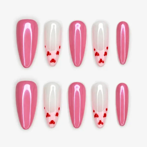 Clivia pink & white press-on nails