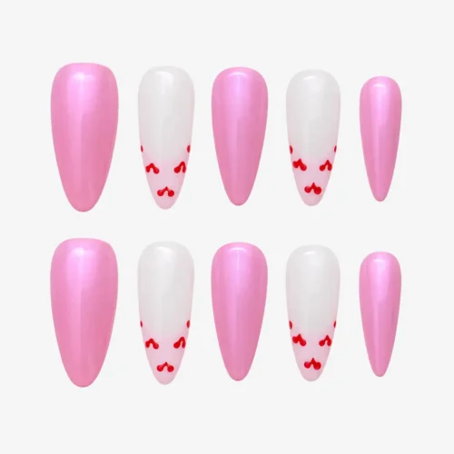 Clivia pink & white press-on nails