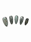 Clivia Black & Silver Press-On Nails – Butterfly & Diamond Glint Design