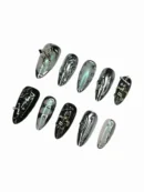 Clivia Black & Silver Press-On Nails – Butterfly & Diamond Glint Design
