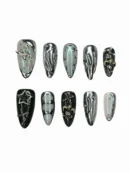 Clivia Black & Silver Press-On Nails – Butterfly & Diamond Glint Design