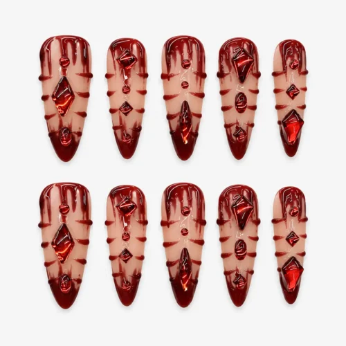 Clivia Red Press-On Nails – Diamond Accent Design